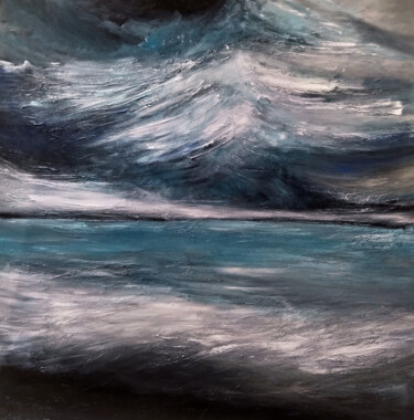 Schilderij getiteld "Stormy" door Alexandra Petropoulou, Origineel Kunstwerk, Acryl Gemonteerd op Frame voor houten brancard