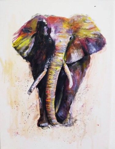 Ζωγραφική με τίτλο "Elephant" από Alexandra Petropoulou, Αυθεντικά έργα τέχνης, Ακρυλικό