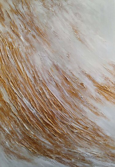 Картина под названием "Gold Feathers" - Alexandra Petropoulou, Подлинное произведение искусства, Акрил Установлен на Деревян…