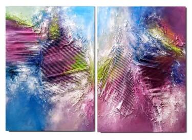 Malarstwo zatytułowany „Rainbow clouds” autorstwa Alexandra Petropoulou, Oryginalna praca, Akryl Zamontowany na Drewniana ra…