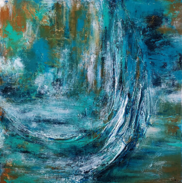 Painting titled "Aegean sea" by Alexandra Petropoulou, Original Artwork, Acrylic Mounted on Wood Stretcher frame