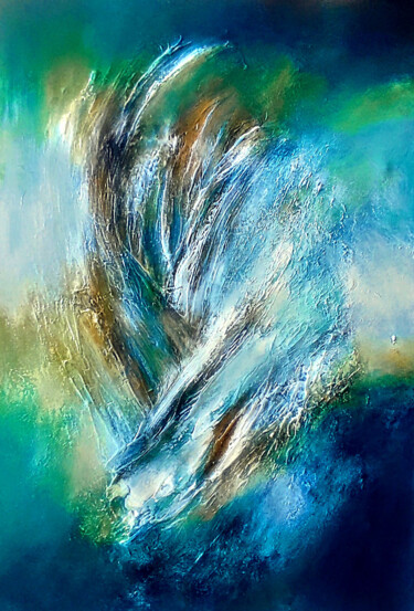 Painting titled "WAVES" by Alexandra Petropoulou, Original Artwork, Acrylic Mounted on Wood Stretcher frame