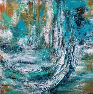 Painting titled "Aegean Sea" by Alexandra Petropoulou, Original Artwork, Acrylic Mounted on Wood Stretcher frame