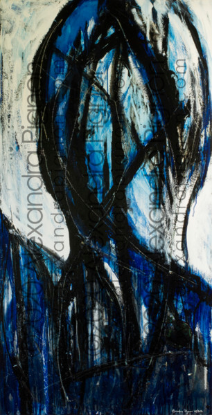 Painting titled "The Blue Woman - 20…" by Alexandra Pignon, Original Artwork, Oil Mounted on Other rigid panel