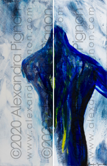 Pittura intitolato "Blue Man - 2020" da Alexandra Pignon, Opera d'arte originale, Lacca Montato su Pannello di legno