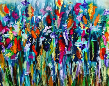 Картина под названием "Wildflowers along t…" - Alexandra Roberts, Подлинное произведение искусства, Акрил