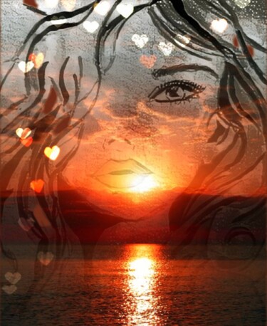 Disegno intitolato "Sunrise in her eyes" da Alexandra Roberts, Opera d'arte originale, Carbone