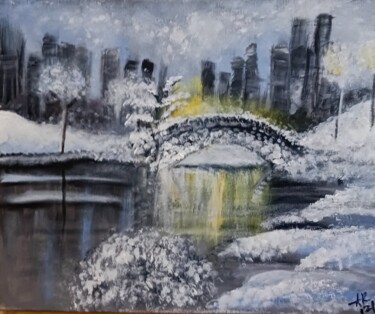 Painting titled "Snowy Central Park" by Alexandra Roberts, Original Artwork, Acrylic