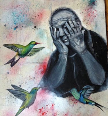 Peinture intitulée "colibri" par Alexandra Rouger, Œuvre d'art originale, Acrylique