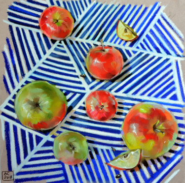 Painting titled "apples rest on a bl…" by Alexandra Sergeeva, Original Artwork, Pastel