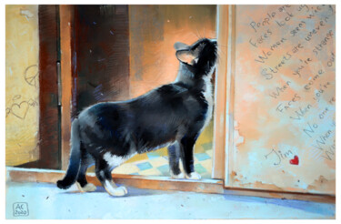 Drawing titled "The black cat retur…" by Alexandra Sergeeva, Original Artwork, Pastel
