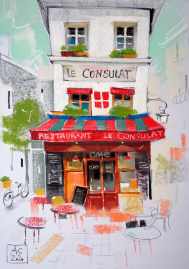 Drawing titled "small restaurant in…" by Alexandra Sergeeva, Original Artwork, Pastel