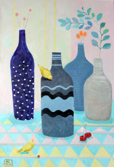 Malerei mit dem Titel "Still life with blu…" von Alexandra Sergeeva, Original-Kunstwerk, Öl