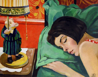Painting titled "SLEEP AMELIE" by Alexandra Sergeeva, Original Artwork, Oil
