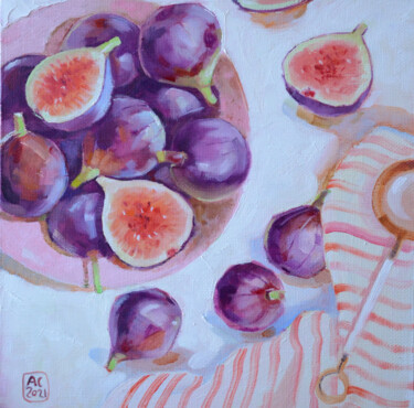 Painting titled "STILL LIFE WITH FIGS" by Alexandra Sergeeva, Original Artwork, Oil