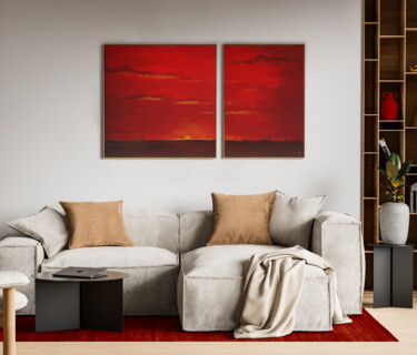 Malerei mit dem Titel ""The sunset is red…" von Alexandra Turytska, Original-Kunstwerk, Acryl Auf Keilrahmen aus Holz montie…