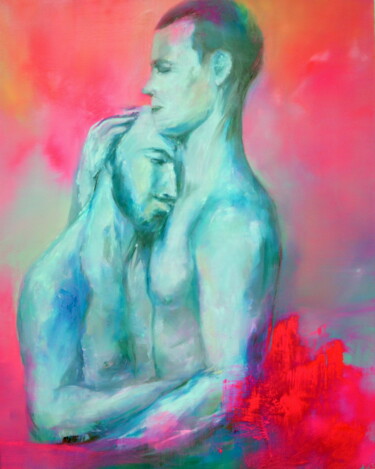 Painting titled "Loving men" by Alexandra Van Lierde, Original Artwork, Oil