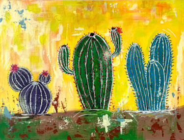 Pintura intitulada "Wild cacti with love" por Alexandra Yakunina, Obras de arte originais, Acrílico