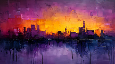 Digitale Kunst mit dem Titel "violet sunset glow" von Alexandra Yakunina, Original-Kunstwerk, KI-generiertes Bild