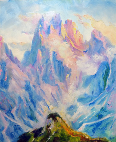 Painting titled "Mist in the mountai…" by Alexandra Yaremenko, Original Artwork, Oil