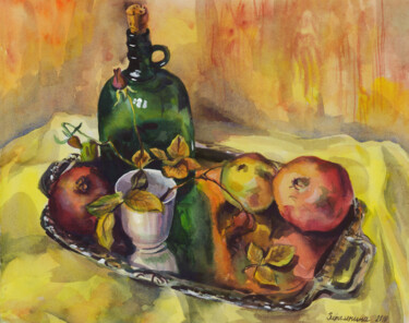 Painting titled "still life with pom…" by Alexandra Zatelepina, Original Artwork, Watercolor