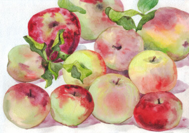 Pittura intitolato "Apples. Still life.…" da Alexandra Zatelepina, Opera d'arte originale, Acquarello