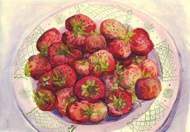 Картина под названием "Strawberries. Still…" - Alexandra Zatelepina, Подлинное произведение искусства, Акварель