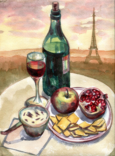 Painting titled "Still life. Dinner…" by Alexandra Zatelepina, Original Artwork, Watercolor