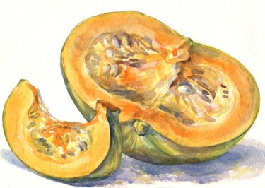 Painting titled "Still life. Pumpkin…" by Alexandra Zatelepina, Original Artwork, Watercolor