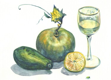 Painting titled "Still life with win…" by Alexandra Zatelepina, Original Artwork, Watercolor