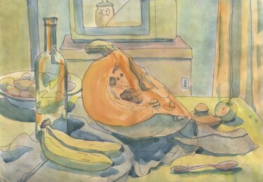 Painting titled "Still life with fru…" by Alexandra Zatelepina, Original Artwork, Watercolor