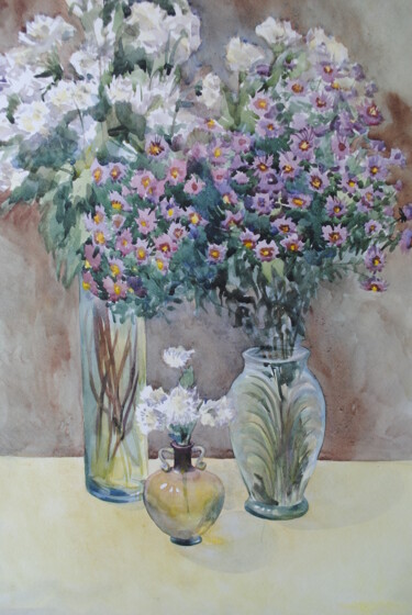 Pittura intitolato "Three bouquets. Sti…" da Alexandra Zatelepina, Opera d'arte originale, Acquarello
