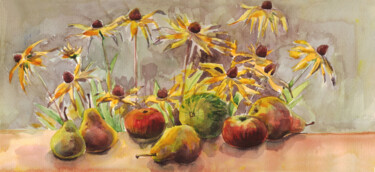 Peinture intitulée "Still life with flo…" par Alexandra Zatelepina, Œuvre d'art originale, Aquarelle