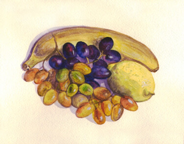 Painting titled "Still life with fru…" by Alexandra Zatelepina, Original Artwork, Watercolor