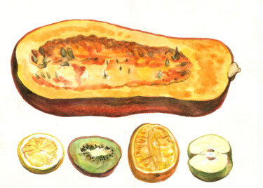 Peinture intitulée "Fruits and vegetabl…" par Alexandra Zatelepina, Œuvre d'art originale, Aquarelle