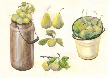 Painting titled "Fruit set. ORIGINAL…" by Alexandra Zatelepina, Original Artwork, Watercolor