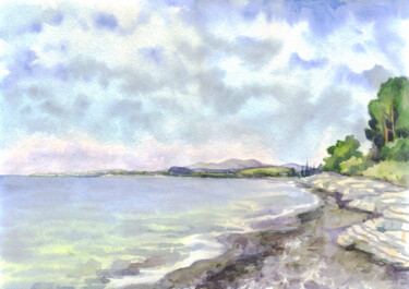 Painting titled "Seascape. ORIGINAL…" by Alexandra Zatelepina, Original Artwork, Watercolor