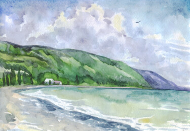 Painting titled "Seascape. WATERCOLO…" by Alexandra Zatelepina, Original Artwork, Watercolor