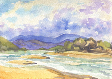Painting titled "An island in the oc…" by Alexandra Zatelepina, Original Artwork, Watercolor