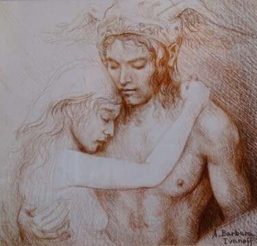 Drawing titled "Hermès amoureux" by Alexandre Barberà-Ivanoff, Original Artwork, Chalk Mounted on Other rigid panel