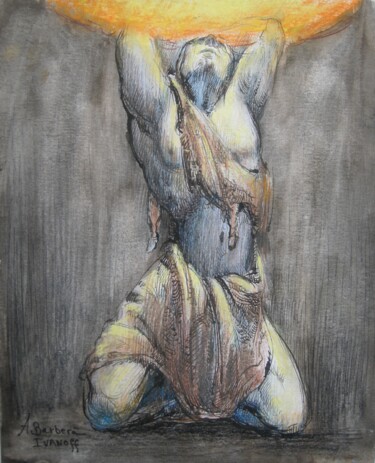 Desenho intitulada "Etude pour les "Atl…" por Alexandre Barberà-Ivanoff, Obras de arte originais, Tinta