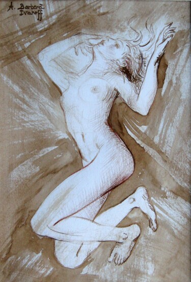 Dibujo titulada "Nu féminin" por Alexandre Barberà-Ivanoff, Obra de arte original, Tinta Montado en Otro panel rígido