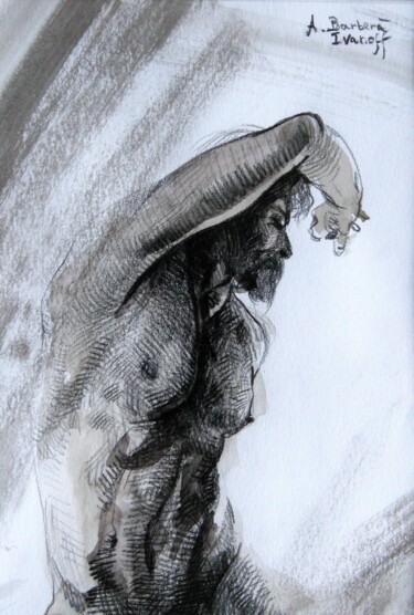 Рисунок под названием "Nu masculin" - Alexandre Barberà-Ivanoff, Подлинное произведение искусства, Карандаш