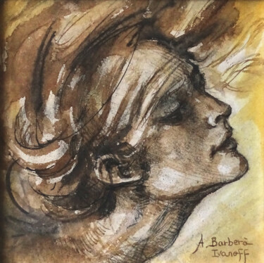 Картина под названием "Etude de visage pou…" - Alexandre Barberà-Ivanoff, Подлинное произведение искусства, Чернила Установл…