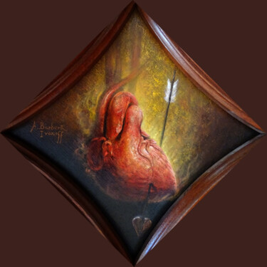 Peinture intitulée "Coeur transpercé" par Alexandre Barberà-Ivanoff, Œuvre d'art originale, Huile Monté sur Panneau de bois