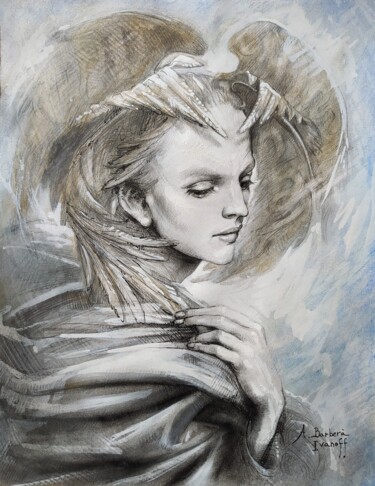 Картина под названием "Iris" - Alexandre Barberà-Ivanoff, Подлинное произведение искусства, Графит