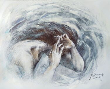 Рисунок под названием "Emergence en gris" - Alexandre Barberà-Ivanoff, Подлинное произведение искусства, Шариковая ручка