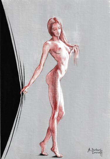 Ζωγραφική με τίτλο "Femme debout" από Alexandre Barberà-Ivanoff, Αυθεντικά έργα τέχνης, Κιμωλία