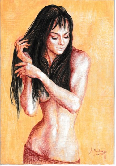 Painting titled "Femme se coiffant" by Alexandre Barberà-Ivanoff, Original Artwork, Pencil