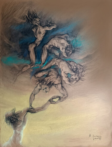 Rysunek zatytułowany „Les Anges du Sceptr…” autorstwa Alexandre Barberà-Ivanoff, Oryginalna praca, Węgiel drzewny